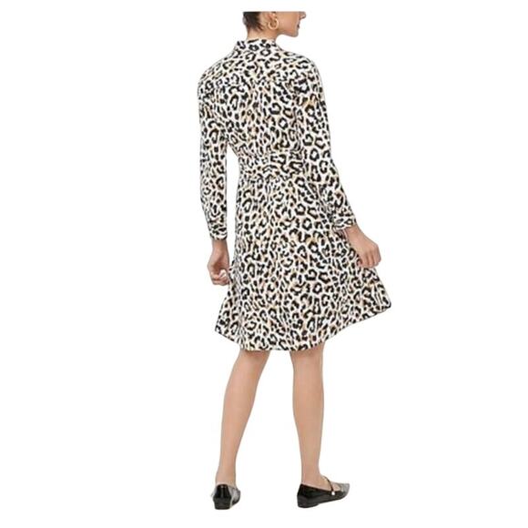 NEW J. Crew Factory Leopard Tie-Waist Shirtdress in Cotton Poplin Size 2 - Picture 3 of 12